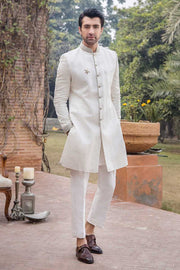 Elegant Pearl White Silk Wedding Sherwani for Men