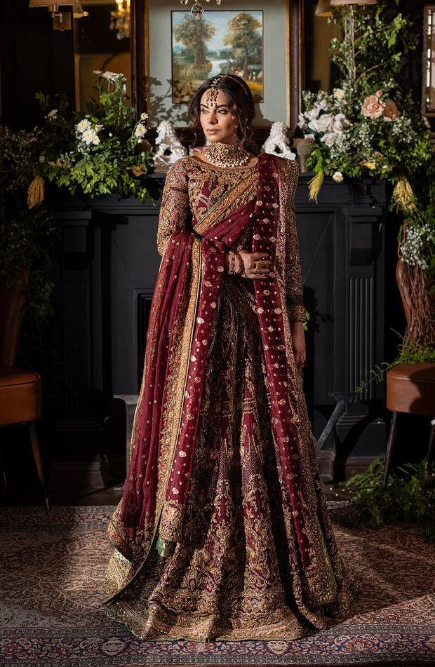 Gorgeous Maroon Pakistani Bridal Lehenga Set with Dupatta