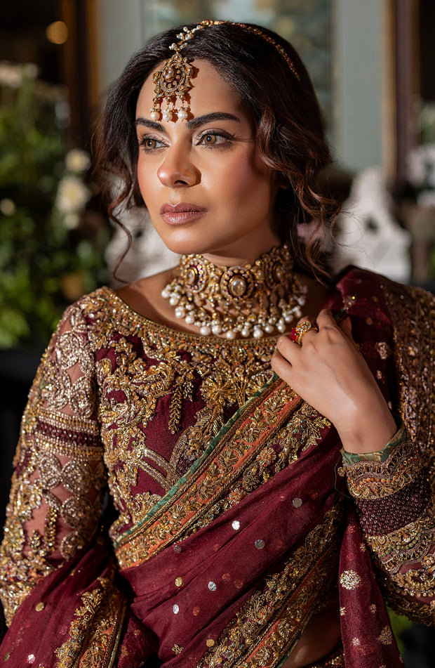 Gorgeous Maroon Pakistani Bridal Lehenga Set with Dupatta