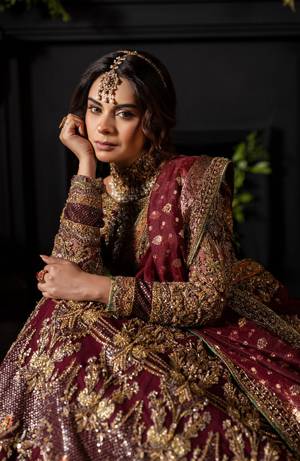 Gorgeous Maroon Pakistani Bridal Lehenga Set with Dupatta