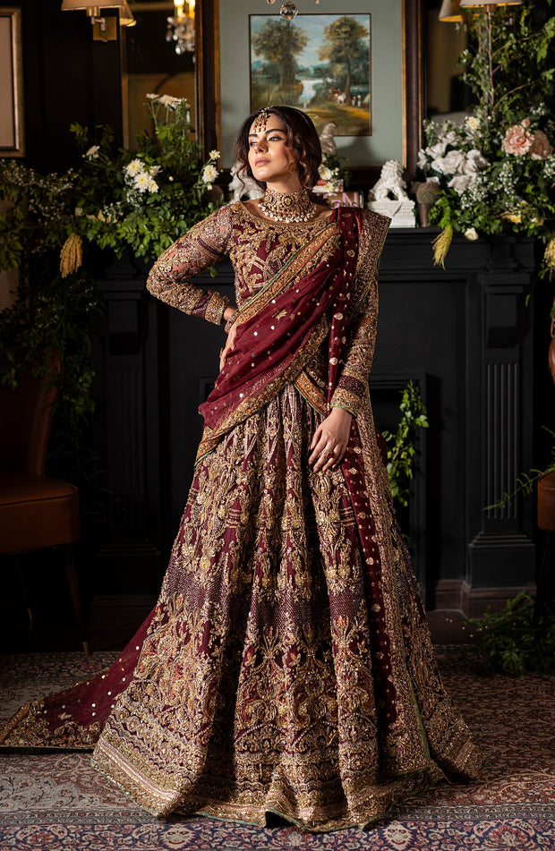 Gorgeous Maroon Pakistani Bridal Lehenga Set with Dupatta
