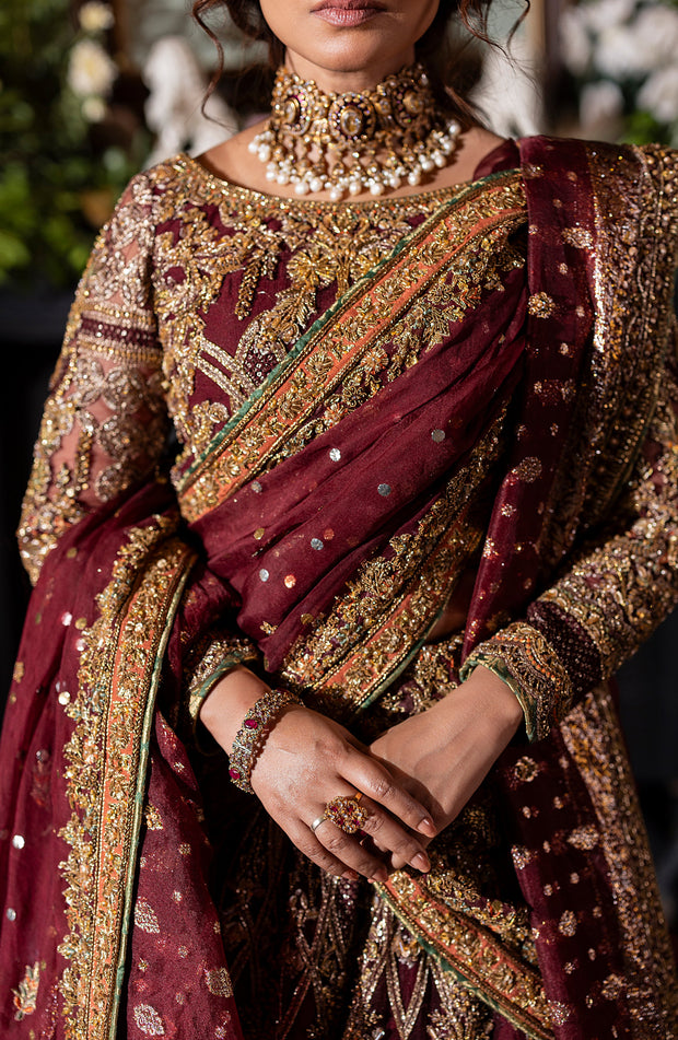 Gorgeous Maroon Pakistani Bridal Lehenga Set with Dupatta