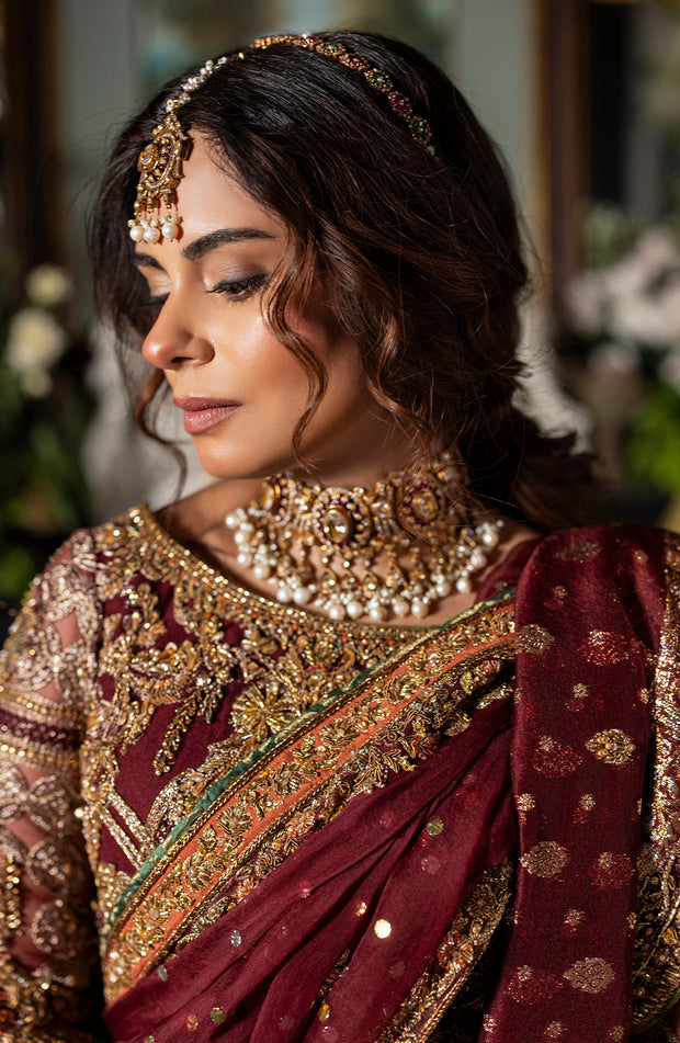Gorgeous Maroon Pakistani Bridal Lehenga Set with Dupatta