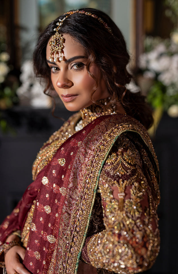 Gorgeous Maroon Pakistani Bridal Lehenga Set with Dupatta