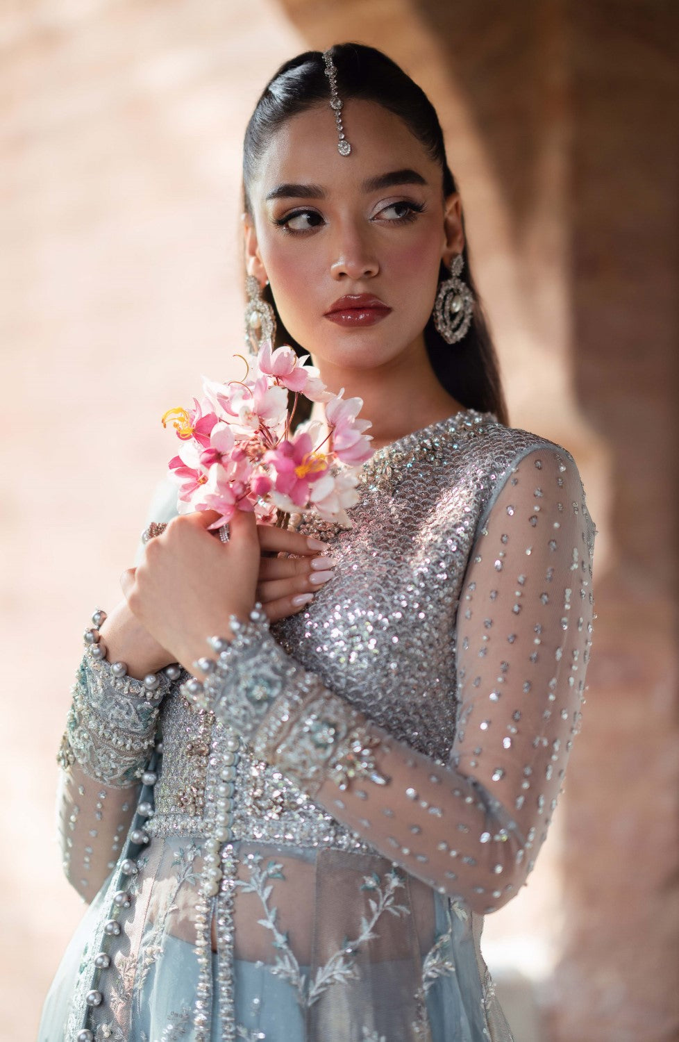 Blue Embroidered Bridal Dress With Dupatta