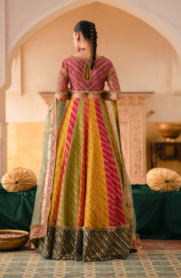 Multi-Hued Embroidered Lehenga Choli With Dupatta
