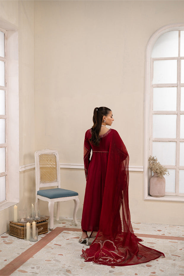 Maroon Embroidered Organza Ensemble With Dupatta Pakistani Dress