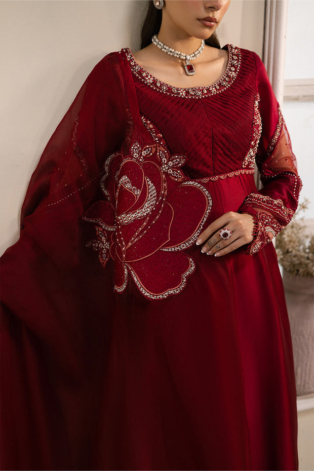 Maroon Embroidered Organza Ensemble With Dupatta Pakistani Dress