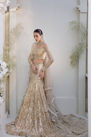 Champagne Beige Pakistani Bridal Dress with Elegant Embroidery