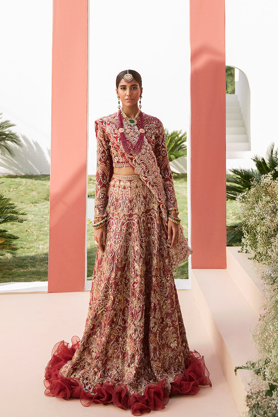 Regal Deep Red Pakistani Bridal Dress for Elegance