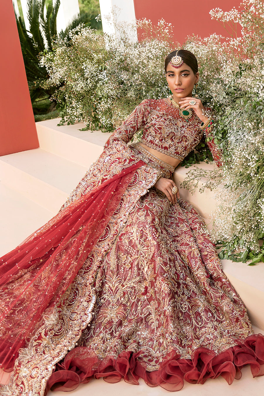 Regal Deep Red Pakistani Bridal Dress for Elegance