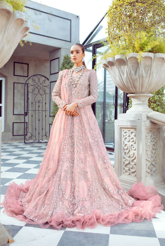 Elegant Light Pink Pakistani Bridal Dress with Ruffles Custom