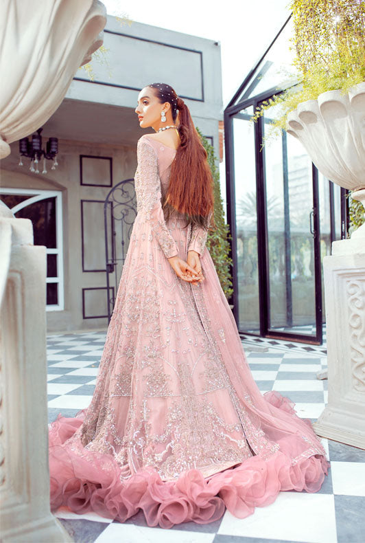 Elegant Light Pink Pakistani Bridal Dress with Ruffles