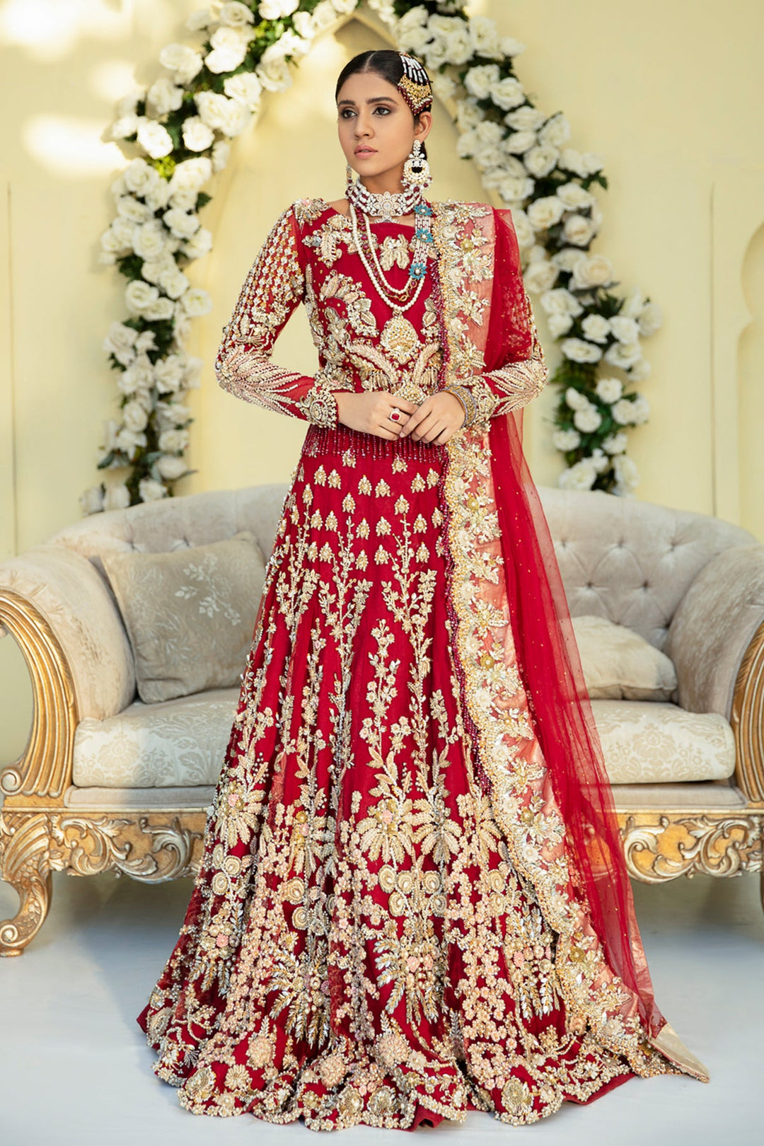 Elegant Deep Red Pakistani Bridal Dress for Weddings