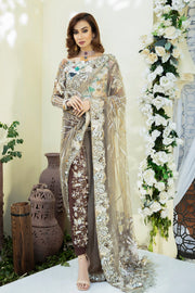 Elegant Mouse Grey Pakistani Bridal Dress with Embellishments
