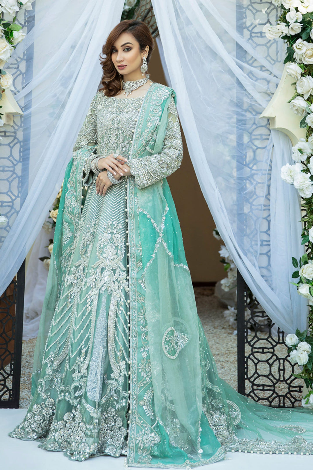 Enchanting Ombre Green Pakistani Bridal Dress