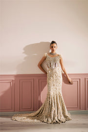 Regal Beige-Ivory Pakistani Bridal Dress with Exquisite Embroider