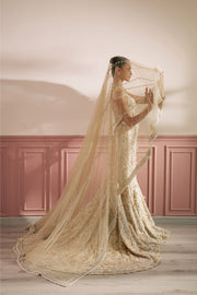 Regal Beige-Ivory Pakistani Bridal Dress with Exquisite Embroider