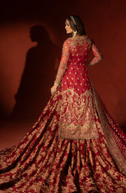 Raspberry Red Pakistani Bridal Lehenga Set with Trail