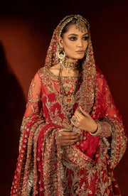 Raspberry Red Pakistani Bridal Lehenga Set with Trail
