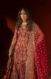 Raspberry Red Pakistani Bridal Lehenga Set with Trail
