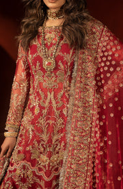 Raspberry Red Pakistani Bridal Lehenga Set with Trail