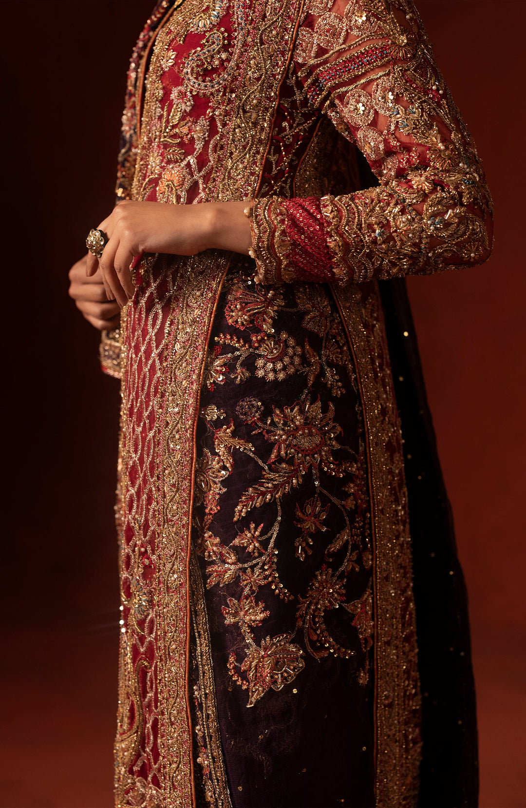 Regal Red Pakistani Bridal Dress with Azaar Pants