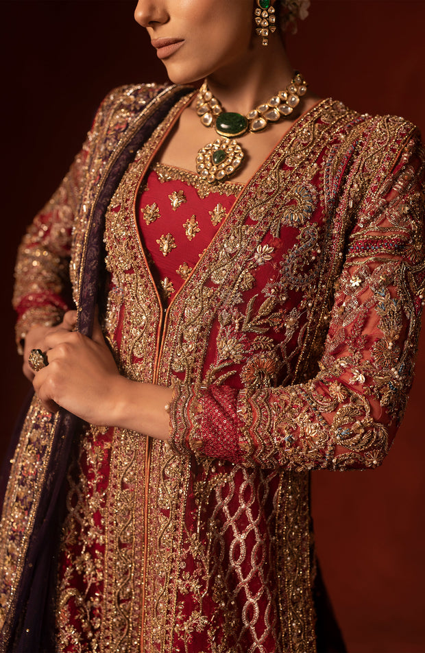 Regal Red Pakistani Bridal Dress with Azaar Pants