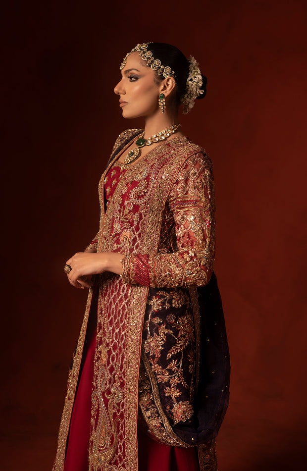 Regal Red Pakistani Bridal Dress with Azaar Pants