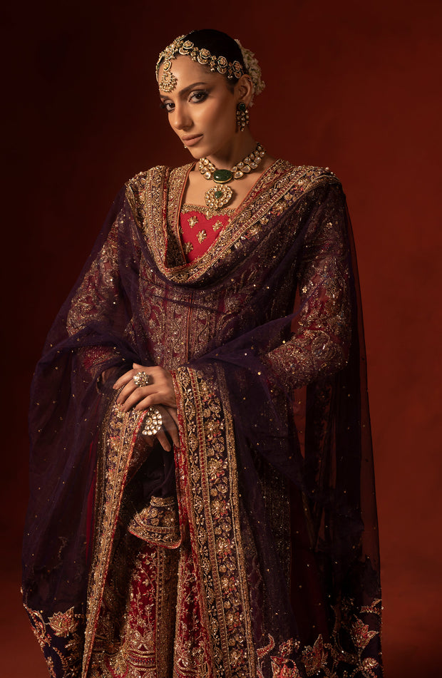 Regal Red Pakistani Bridal Dress with Azaar Pants