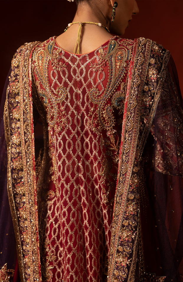 Regal Red Pakistani Bridal Dress with Azaar Pants