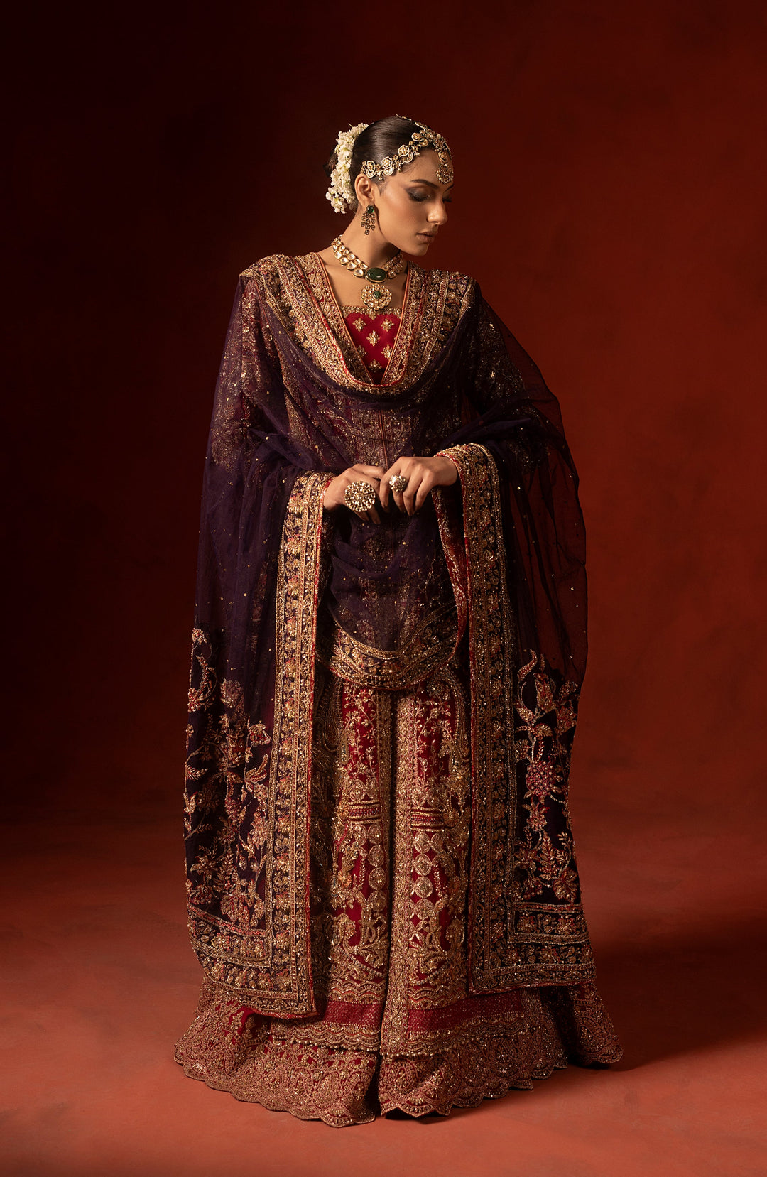 Regal Red Pakistani Bridal Dress with Azaar Pants