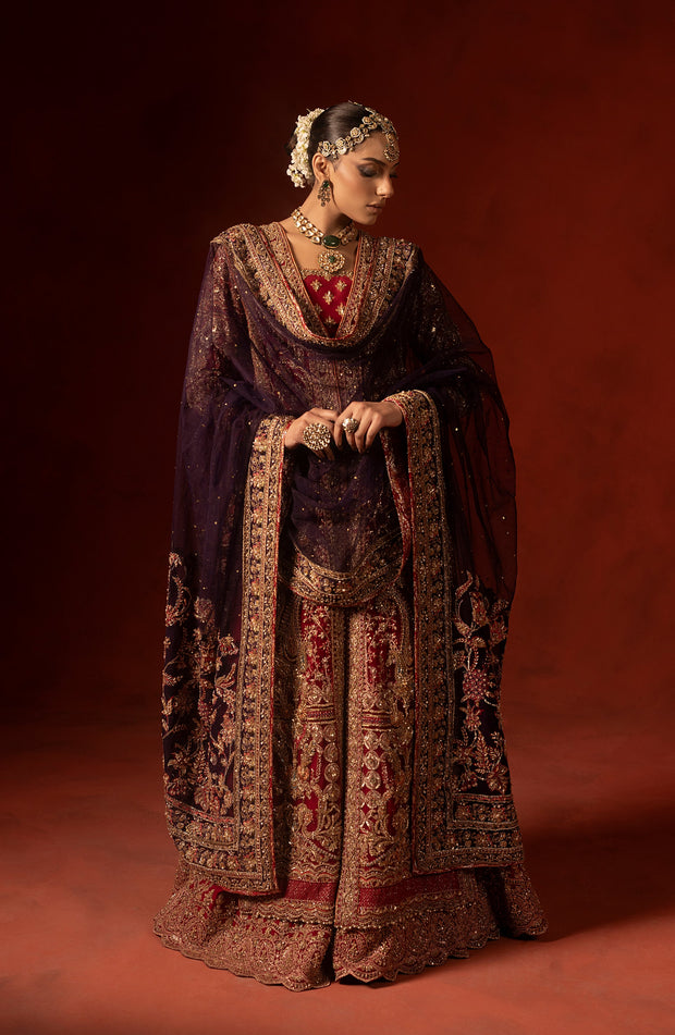 Regal Red Pakistani Bridal Dress with Azaar Pants