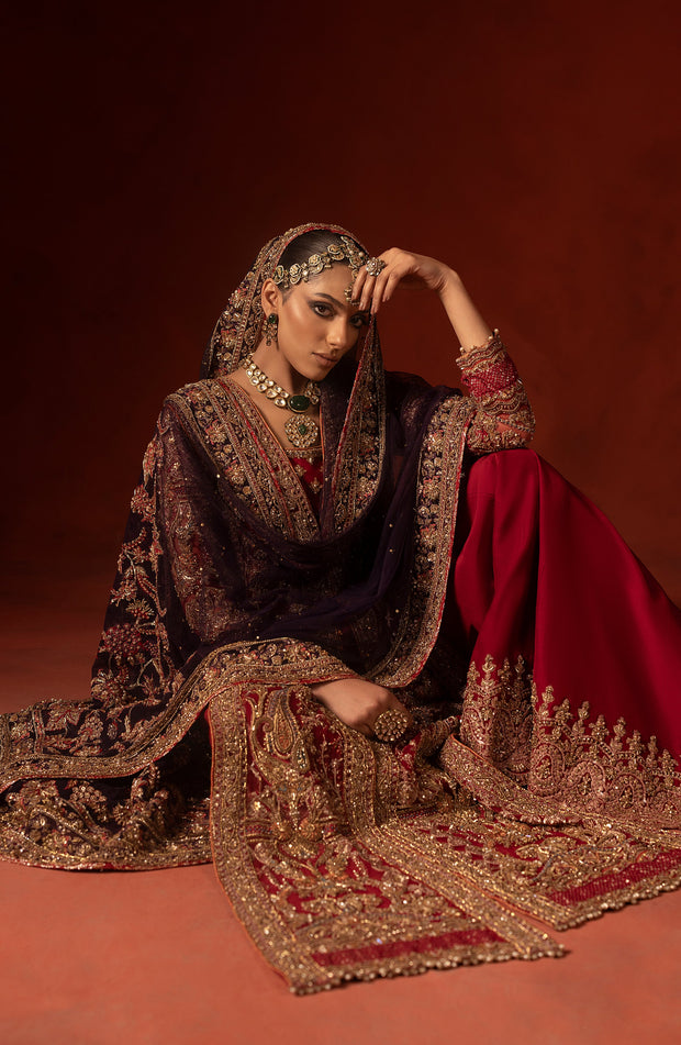 Regal Red Pakistani Bridal Dress with Azaar Pants