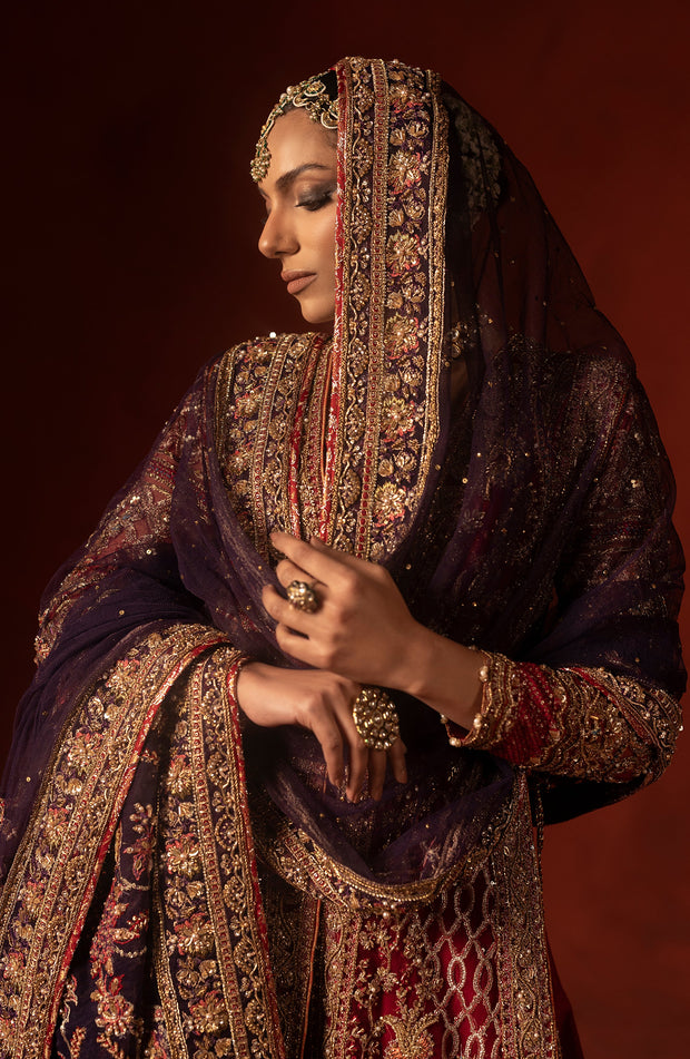 Regal Red Pakistani Bridal Dress with Azaar Pants