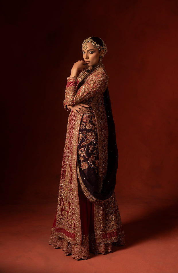 Regal Red Pakistani Bridal Dress with Azaar Pants