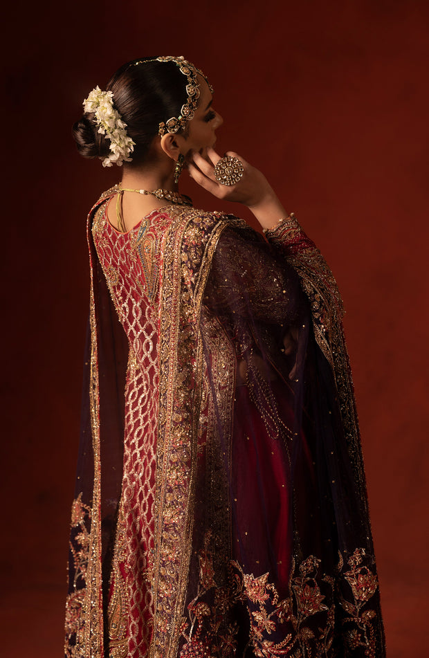 Regal Red Pakistani Bridal Dress with Azaar Pants