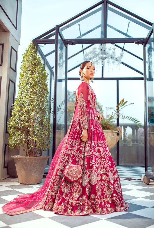 Hot Pink Pakistani Designer Bridal Dress with Zari Dupatta
