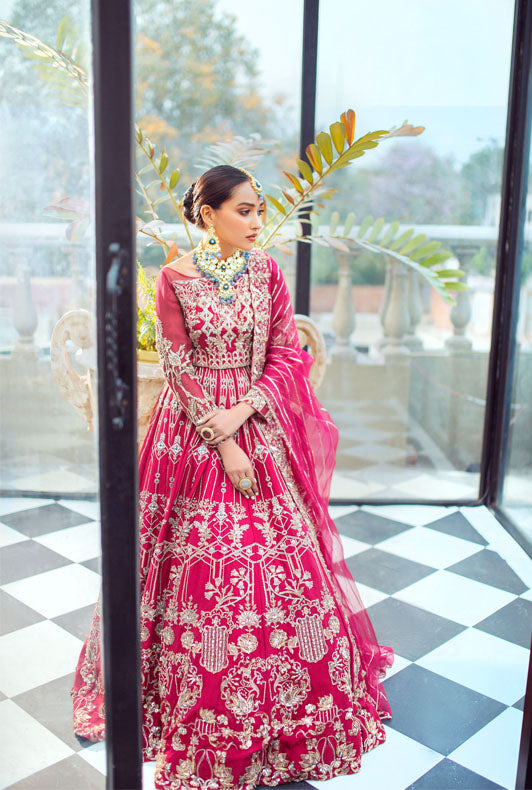 Hot Pink Pakistani Bridal Dress in Pure Raw Silk