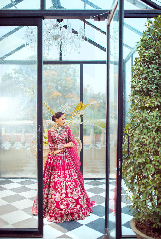 Hot Pink Pakistani Bridal Dress in Pure Raw Silk