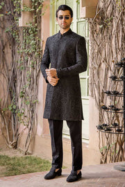 Elegant Black Pure Silk Wedding Sherwani for Men