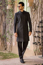 Elegant Black Pure Silk Wedding Sherwani for Men