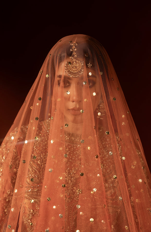 Rust Orange Pishwas with Jamawar Lehenga - Pakistani Bridal Dress