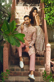 Elegant Blush Pink Pakistani Sherwani with Gold Accents