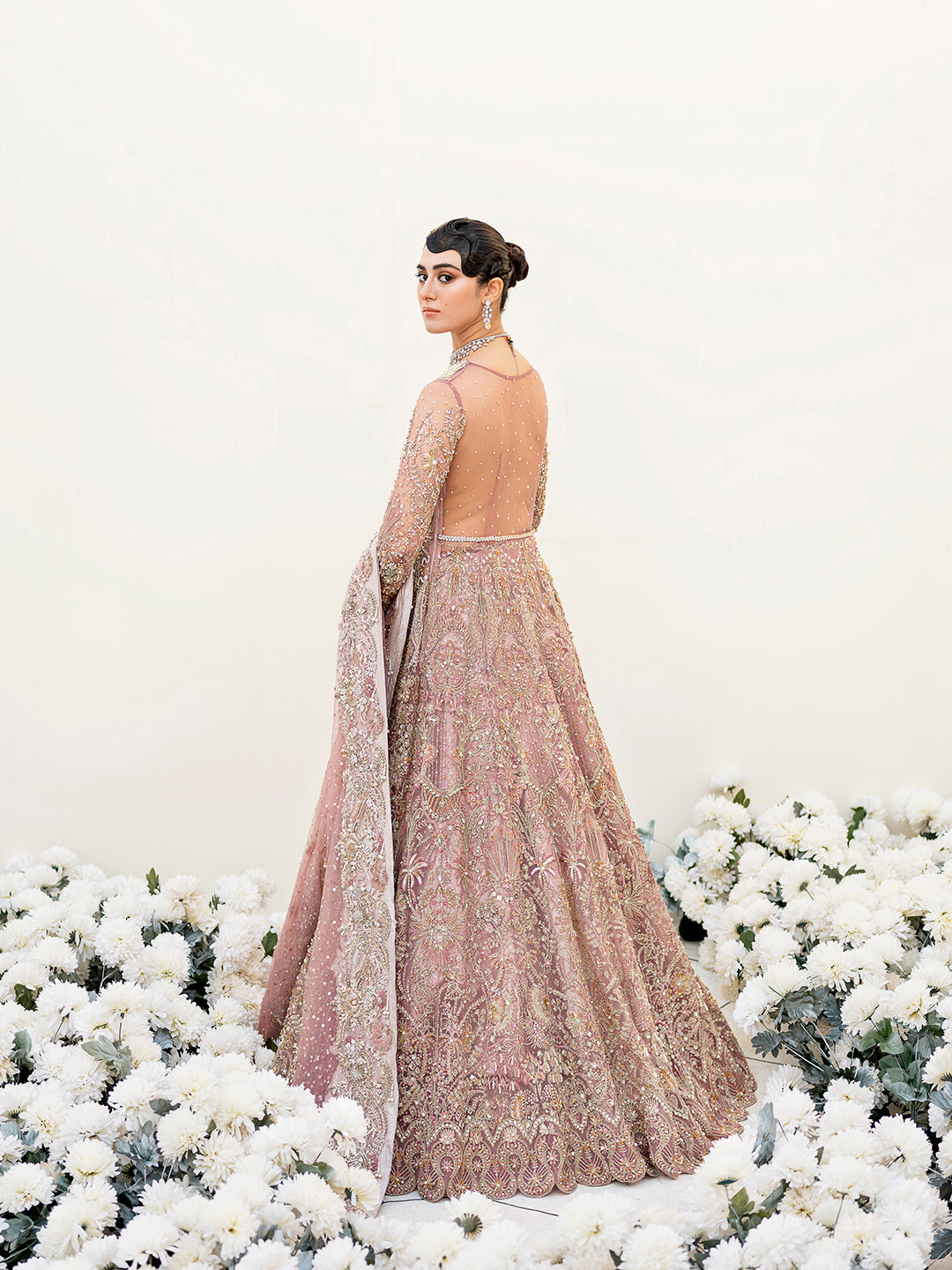 Elegant Lilac Pakistani Bridal Dress with Embroidery