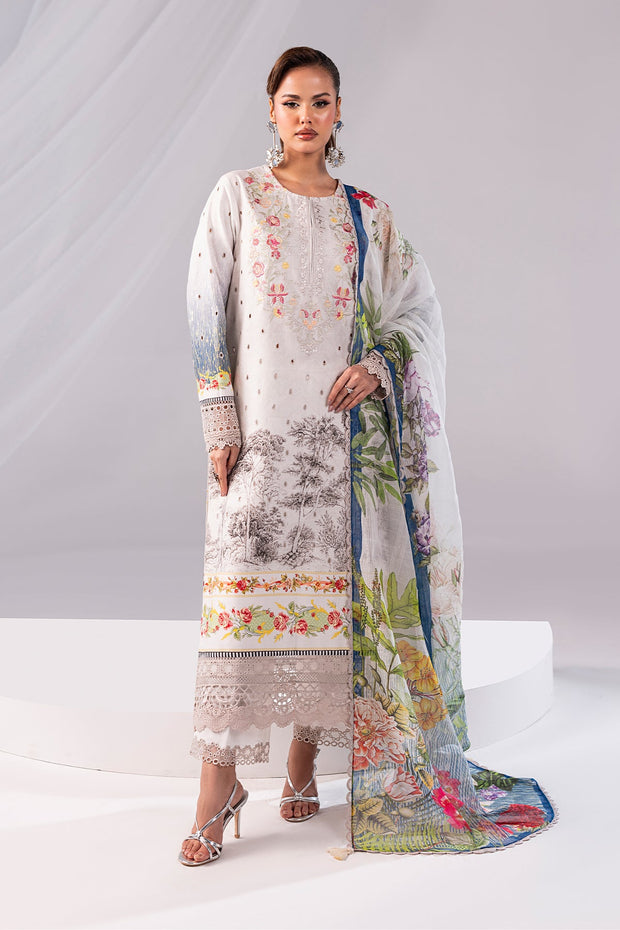 Off White Embroidered Net Dress Set