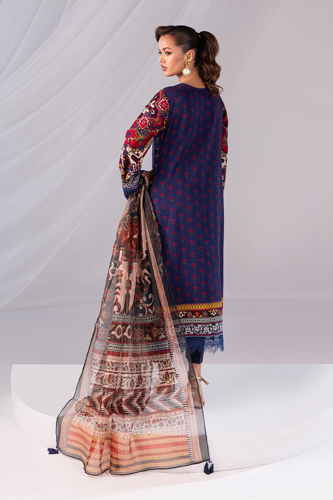 Embroidered Organza Ensemble With Shawl
