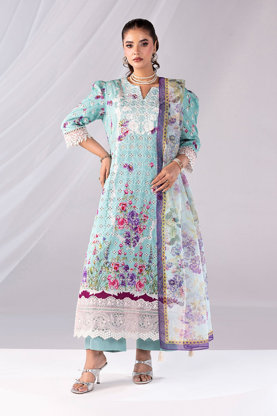 Embroidered Viscose Silk Ensemble