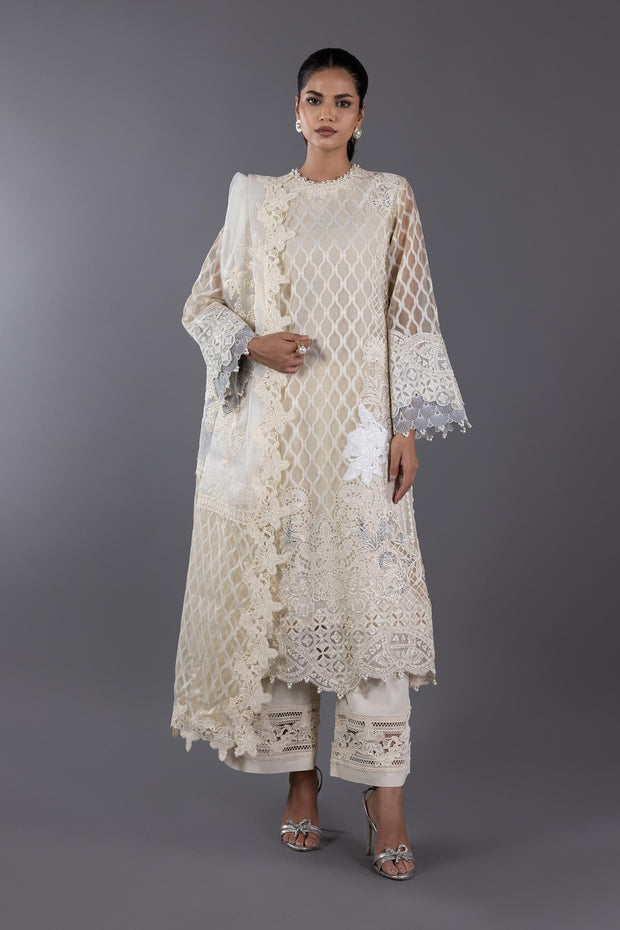 Sana Safinaz Stitched Organza Embroidered Shirt + Culotte+