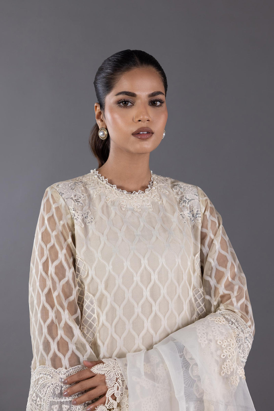 Sana Safinaz Stitched Organza Embroidered Shirt + Culotte+